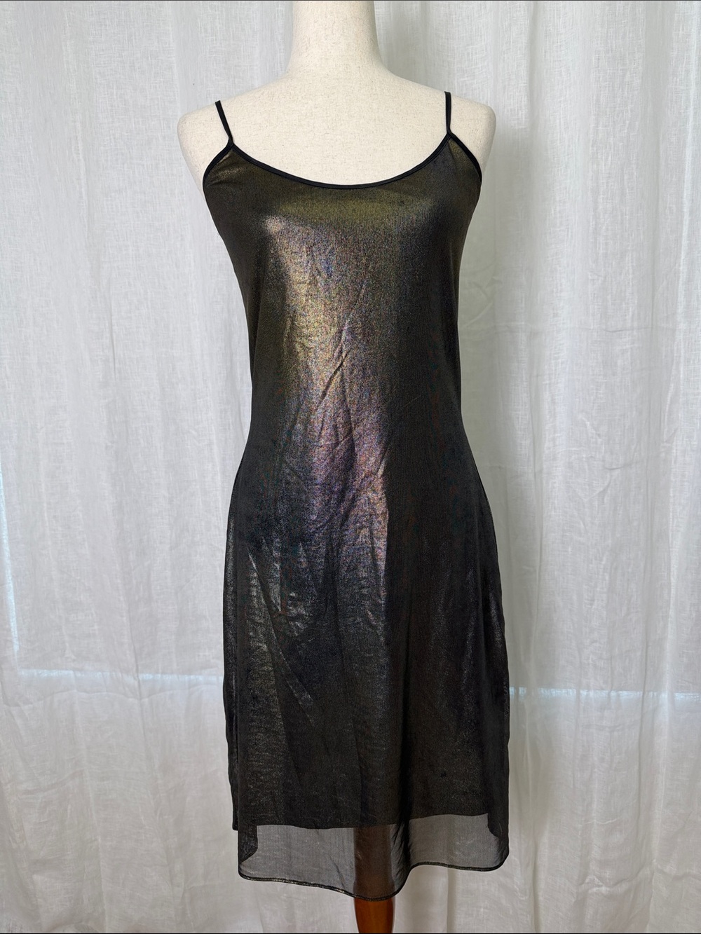 Vintage Betsey Johnson New York Iridescent Gold &Silver Metallic Slip Midi Dress